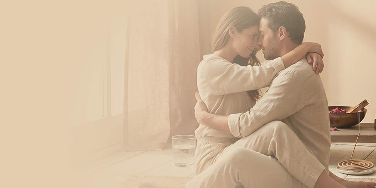 Pareja abrazada, luz cálida